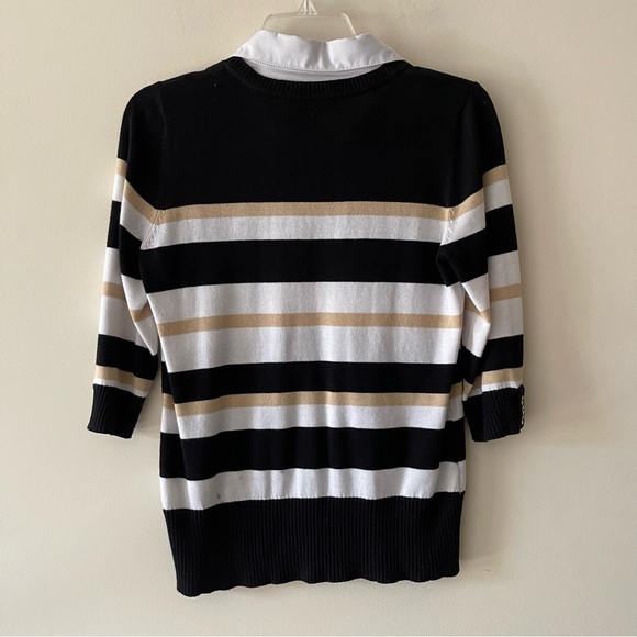 Black and Gold Multicolor Collared Sweater Blouse - Picture 5 of 6